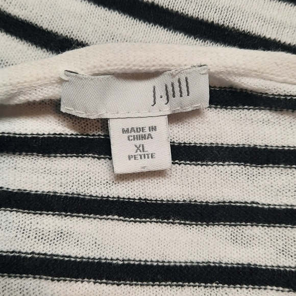 J. Jill (XL Petite) Striped Linen Blend Sweater with Contrast Pocket Black White - Picture 4 of 7